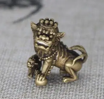 Китай 100% чистый Бронзовый Foo Dog Beast Aniaml Lion Play Ball амулет скульптура | Дом и сад