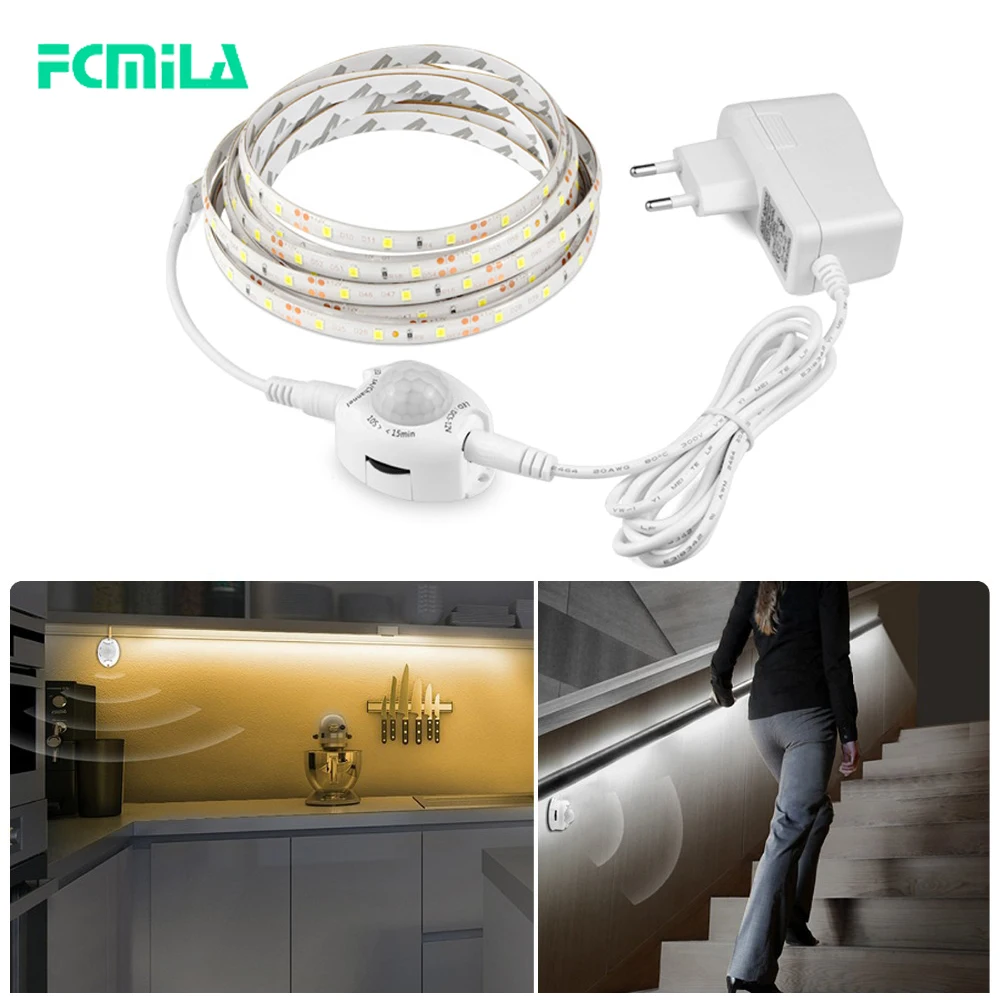 Wireless PIR Motion Sensor LED Strip light 12V Auto on/off Stair Wardrobe Closet kitchen Light lamp 110V 220V 1M 2M 3M 4M 5M | Освещение