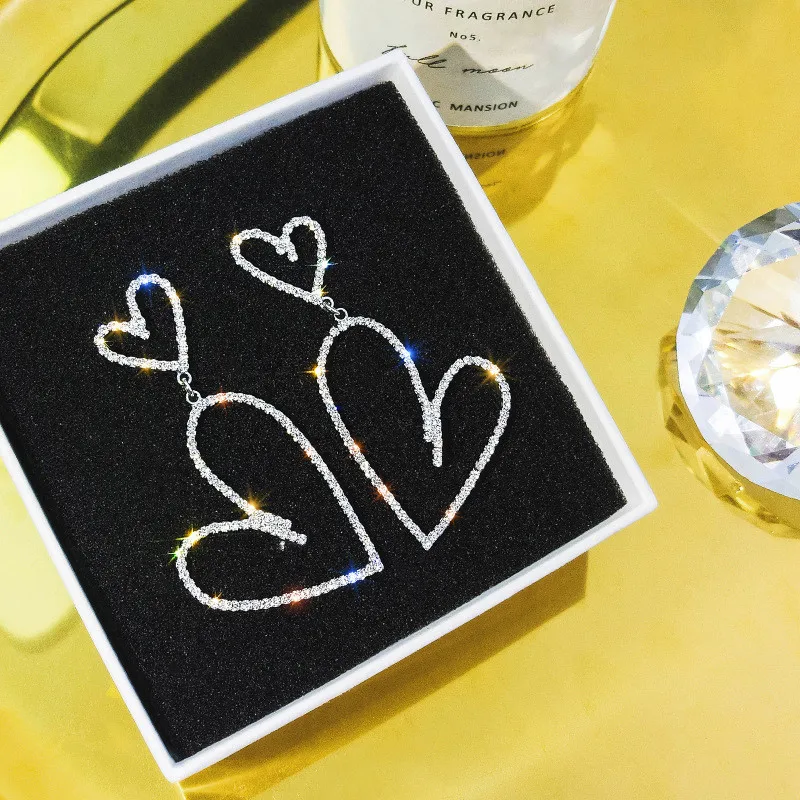 FYUAN Geometric Full Rhinestone Drop Earrings for Women Bijoux Fashion Shiny Heart Crystal Dangle Earrings Jewelry Gifts