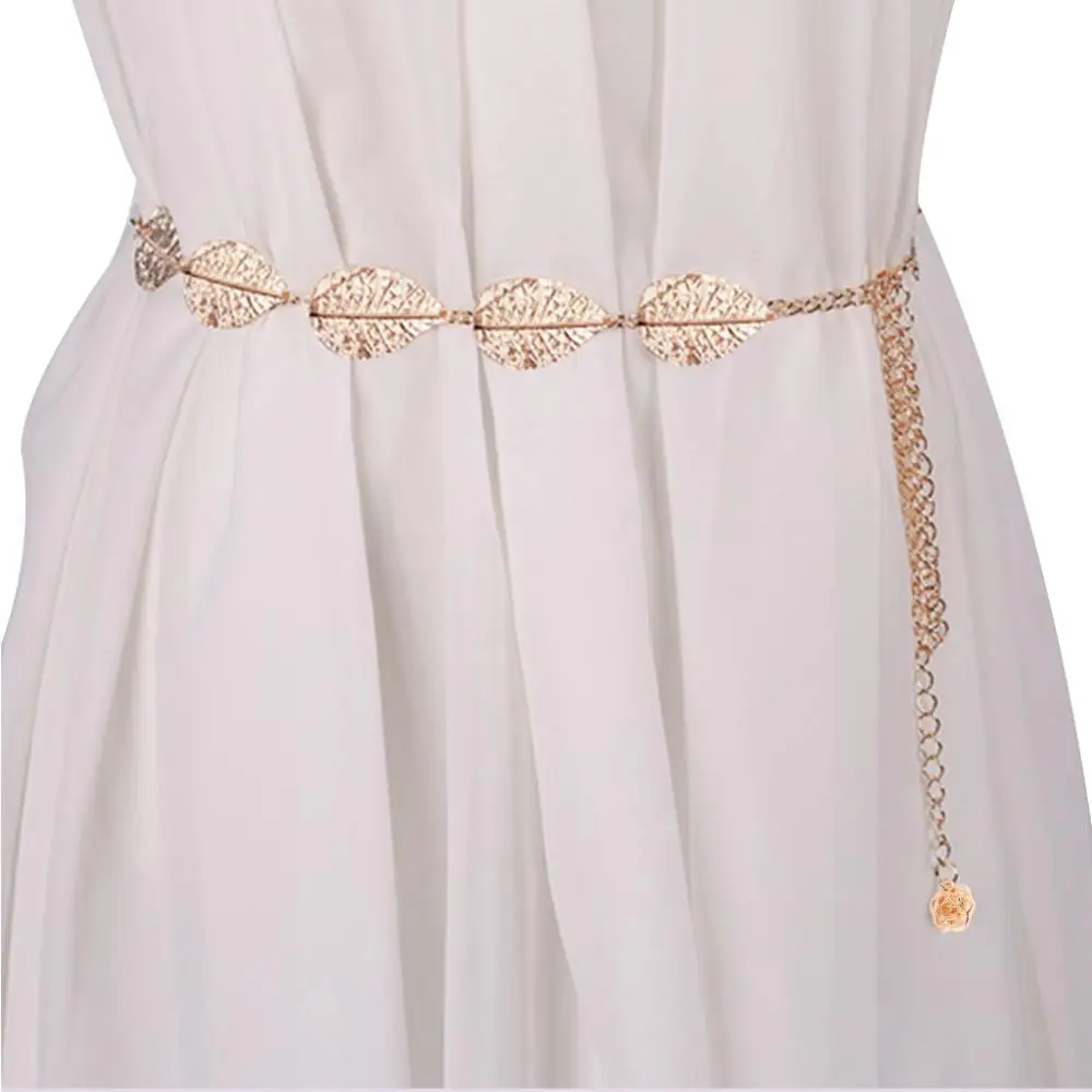 Золотой Позолоченный металлический пояс с серебряными листьями для украшения женского платья - Цвет: Золотой