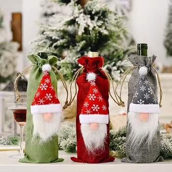 

Christmas Wine Bottle Decor Set Santa Claus Snowman Bottle Cover Clothes Kitchen Decoration for New Year Xmas Dinner