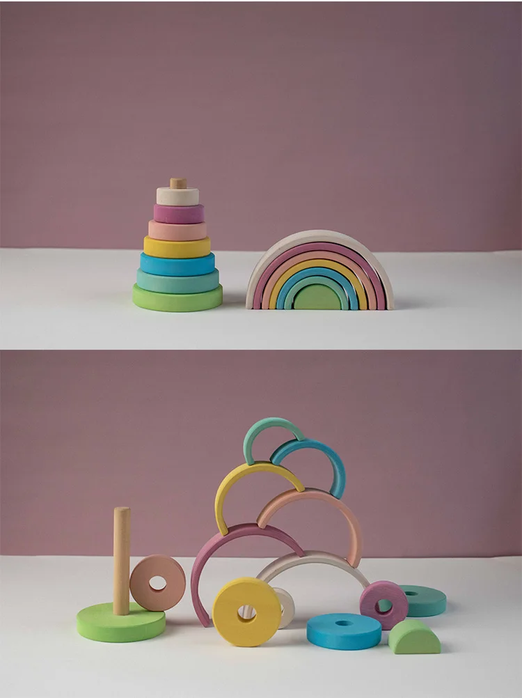BBK TOYS накладка игрушка радуга Макарон мальчики и девочки башня деревянная головоломка строительный блок для детей и младенцев