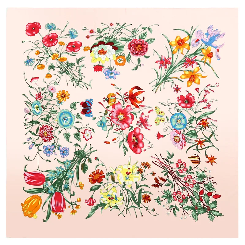 130*130cm TOP Silk Flower Floral luxurious Scarves Women Foulard Square Hijab Scarf Ladies Shawl wrap muffler pareo female hijab |