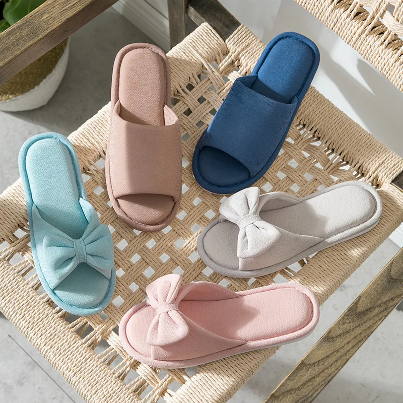 

Bow Linen Slippers Women's Korean-style Household Spring And Autumn Summer Slippers Four Seasons Slipper Couples Home Anti-slip
