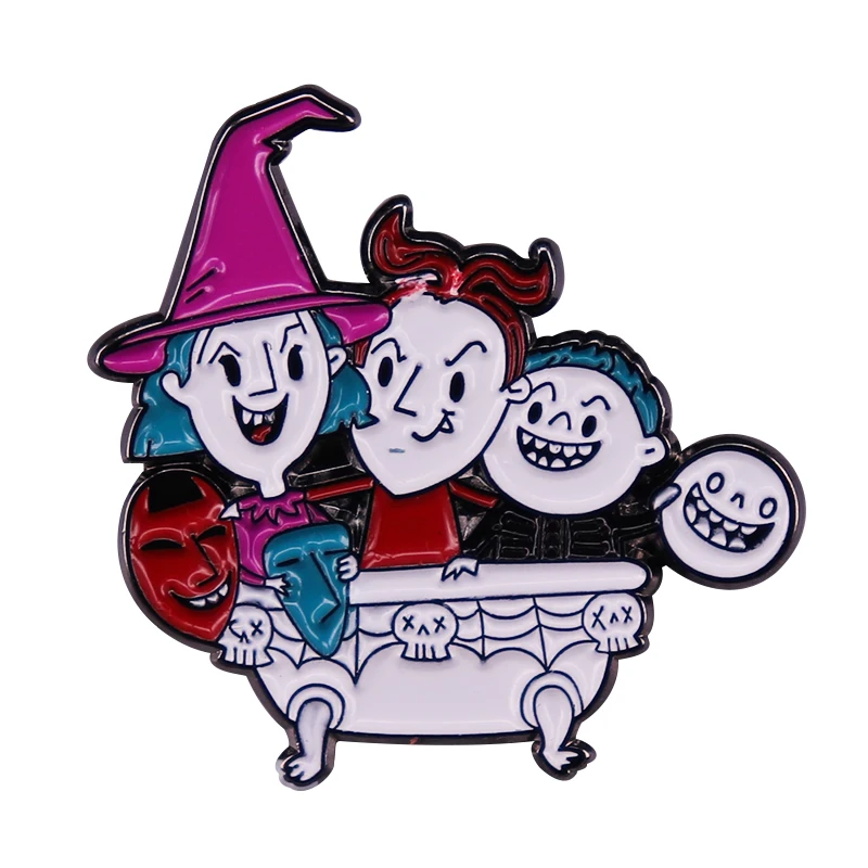 Cartoon Three Witches In The Bathtub Badge Halloween Masque Team Enamel Pin  - Brooches - AliExpress