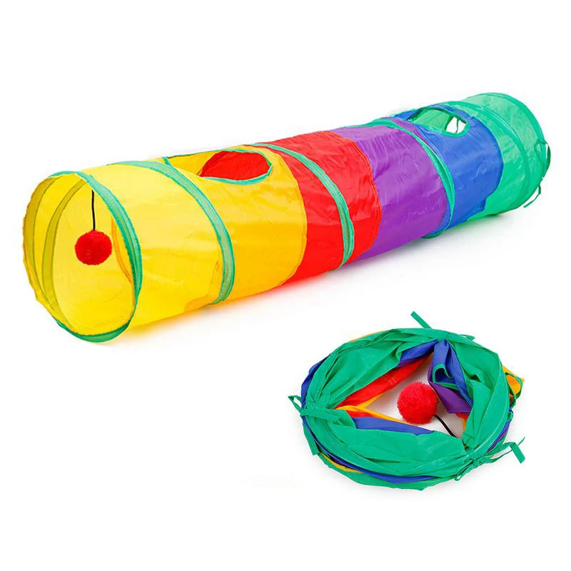 Extra Long Fun Pet Tunnel Cat Play Rainbow Tunnel Brown Foldable 2 Hole Cat Tunnel Kitten 5