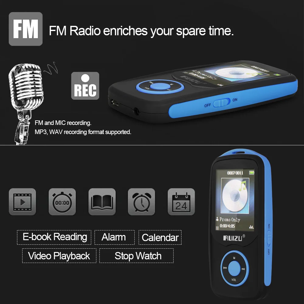 Ruidu X06 Bluetooth MP3/MP4 плеер без потерь 4 Гб музыкальный плеер FM Радио перекодирование ж/TF слот для карт 1,8 дюймов экран