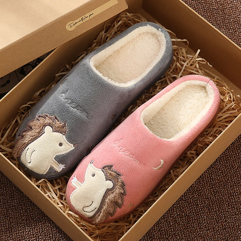 

Cute Hedgehog Women Winter Home Slippers Cartoon Animal Slip On Soft Winter Warm House Shoes Memory Foam Women Indoor Slippers