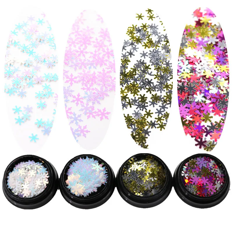 

4 Jars Mix Christmas Snowflake Rhinestones Holo Nail Glitter Sequins Nail Art Slice Colorful Stickers For Festival Tips Decor