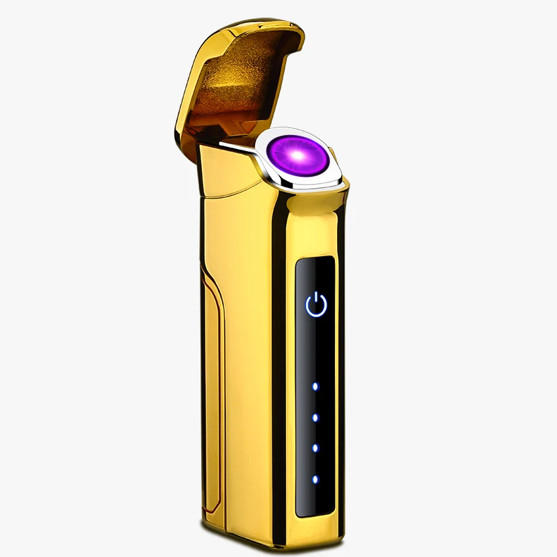 gold ice Сенсорная вращающаяся дуговая зажигалка с зарядкой от USB, светодиодный литиевый дисплей с питанием, PVD процесс, подарки для друзей - Цвет: gold ice