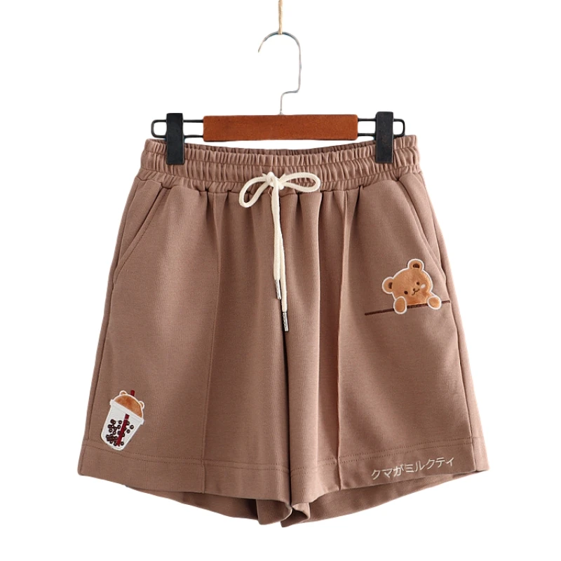Pantalones cortos deportivos Kawaii para niña, ropa de calle Harajuku, de dibujos animados de oso, de holgados, de algodón, informales, anchos|Pantalones cortos| - AliExpress