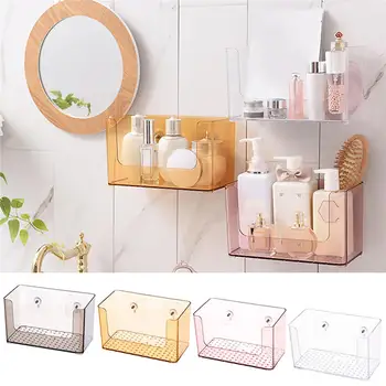 

Transparent Non-perforated Cosmetics Storage Box Large Openings Bathroom Kitchen Wall-mounted Shower Case Toiletries Organizer
