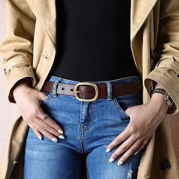 Women‘s Belt Genuine Leather Belts For Women Female Gold Pin Buckle Strap Fancy Vintage for Jeans 2