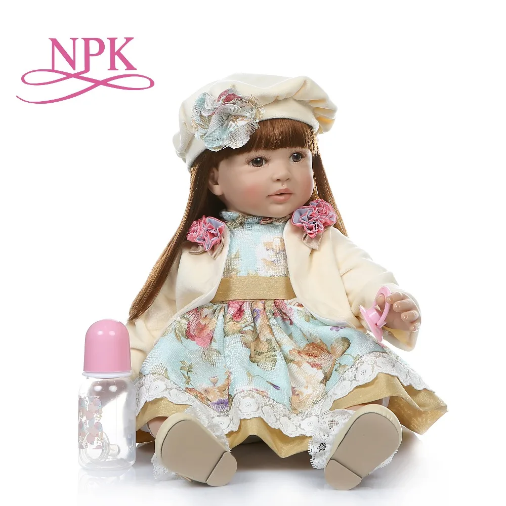 

NPK big size 60CM reborn toddler girl lifelike bebes doll reborn long straight brown-red hair 6 Month real baby doll