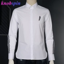 Флэш вышивка мужские рубашки с длинным рукавом тонкие рубашки для мужчин Классические Полосатые деловые повседневные Чистый хлопок Camisas плюс размер M-2XL