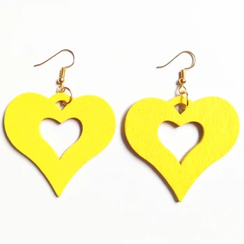 

Wood Heart Earrings Women Drop Earrings Fashion Jewelry Eardrop Personality Hollow Hoop Earrings