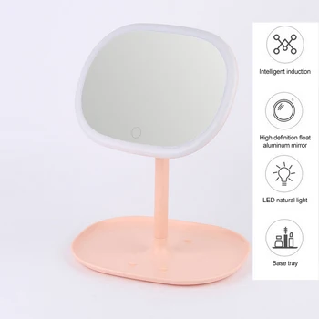 

Lighted makeup mirror Tri-color stepless dimming storage mirror Rechargeable desktop LED makeup mirror hot Detachable Vanity