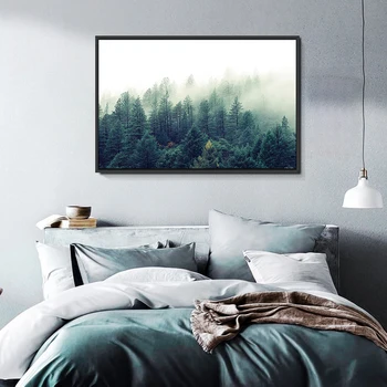 

Nordic Flying Bird Fog Forest Tree Mountain Landscape Poster and Canvas Print Decorative Painting Wall Picture for Living Room