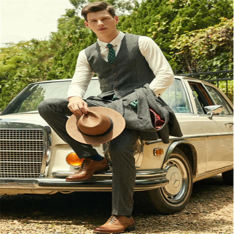 Tweed de espiga verde de lana hecho a medida para hombre de estilo britanico Blazer ajustado para boda Traje de hombre