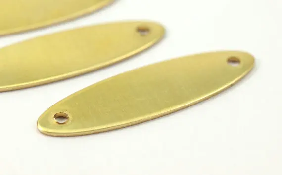 

12 Raw Brass Almond Stamping Blank 2 Holes (35x10 mm) b0164