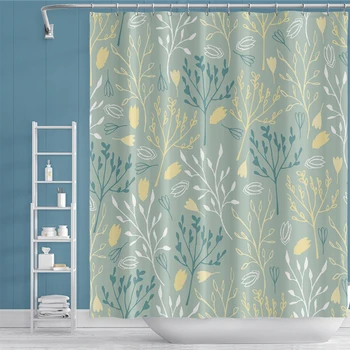 

Cassisy Fashion Plant Waterproof Shower Curtain Flowers Leaves Bath Curtain For Bathroom Polyester With Set Hooks 180x180cm
