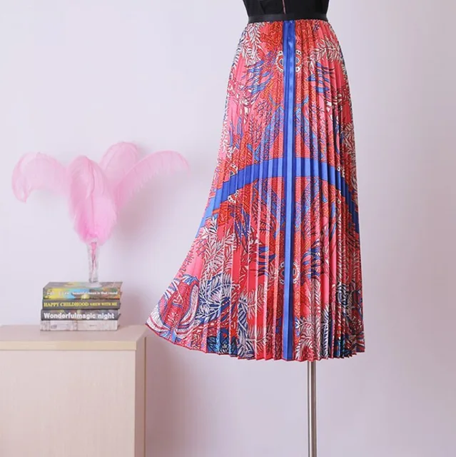 eDressU Vintage Pleated Skirt Floral Print Midi Long Skirt A-Line Stretchy High Waist Bottom Skirt LS-9853 Style 4