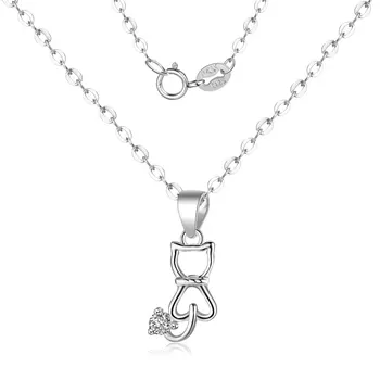 

TN027 S925 Silver Cute Cat Necklace New Animal Hanging Clavicle Chain