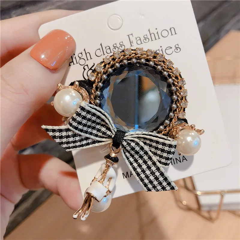 Vintage New Woman Suits Brooches Big Shiny Rhinestone Ribbon Bowknot Pearl Coat Pin Fashion Accessories Trendy Jewelry | Украшения и
