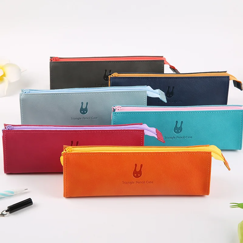 

Jingying shang Hipster Students Pencil Case Women's Men's South Korea Simple Solid Color Stationery Bag Creative Triangular Hide