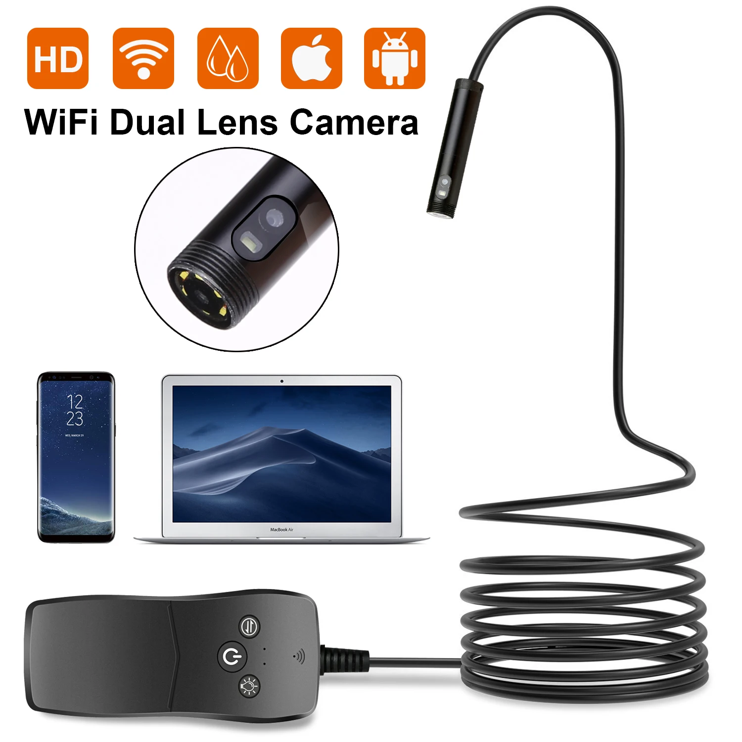 Беспроводная камера-эндоскоп с двойным объективом 8 мм 1080P | Безопасность и защита