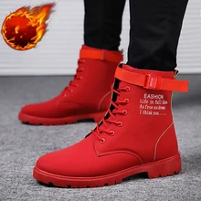 Мужские уличные красные ботинки; мужские мотоциклетные ботильоны в западном стиле; осенне-зимние армейские ботинки; кожаные ботинки с высоким берцем