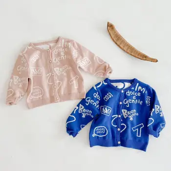 

2020 Infant Baby Girl Sweater Knitted Coats Autumn New Kids Knit Cardigan Graffiti Outwear Newborn Baby Clothes