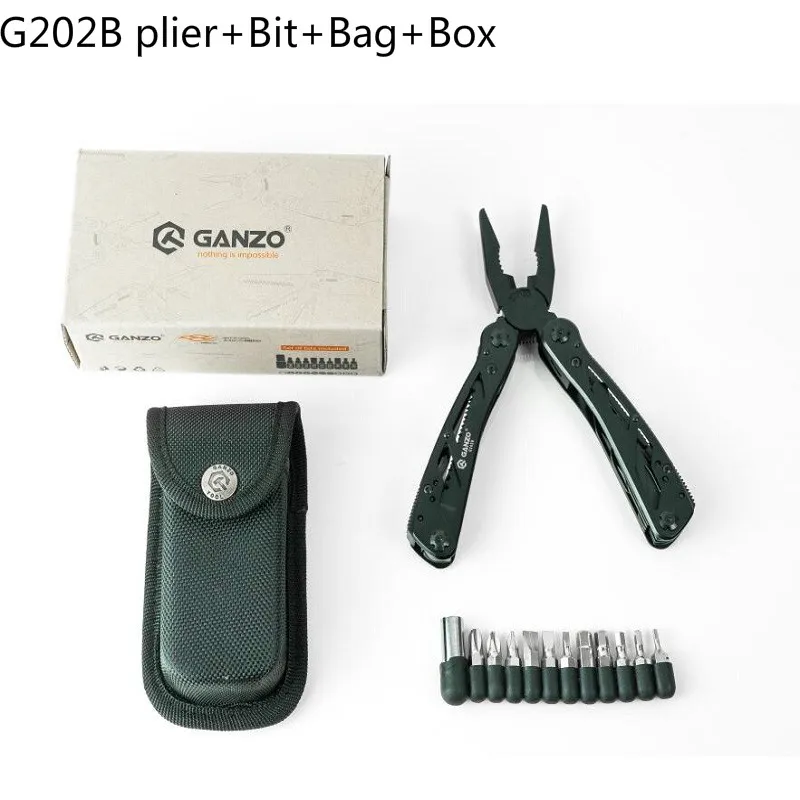 G202B with box Оригинальные многофункциональные плоскогубцы GANZO 22в1, набор ручных инструментов для повседневного использования, 440C, 58HRC G202B G202, многофункциональные ручные складные плоскогубцы - Цвет: G202B with box