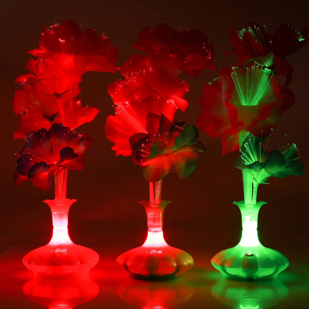 Beautiful Fiber Flower Light Kapok Vase Blossom Home Plastic Colorful Bouquet Room Christmas Optical Fiber Lamp