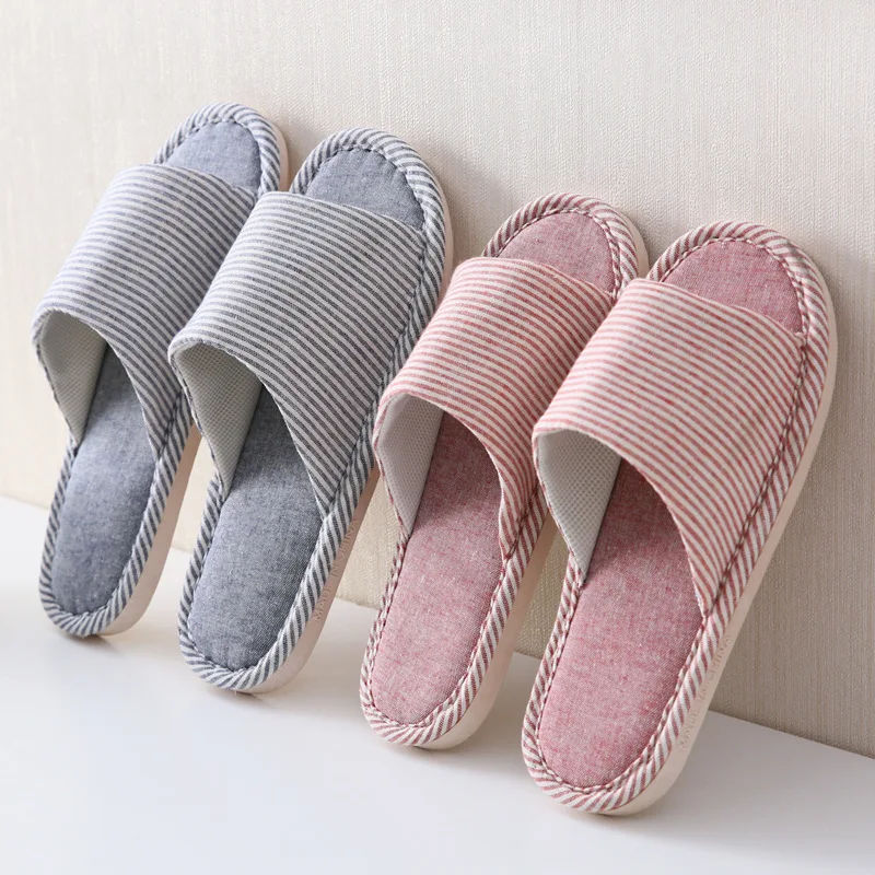 

Spring Summer Home Slippers Men Women Couple Korean Striped Linen Slippers Indoor Anti-ski Thick Bottom Slippers H66