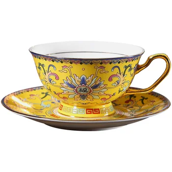 

Enamel Coffee Cup Set With Saucer China Bone Red Tea China Royal Porcelain Handmade Ceramic Cup Tea Coffee Set Vintage HH50BD