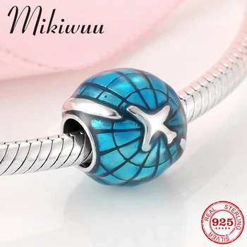 

Hot sale 925 Sterling Silver Travel by plane blue Enamel beads fits Original Pandora Women Bracelet Bangle DIY Jewelry making