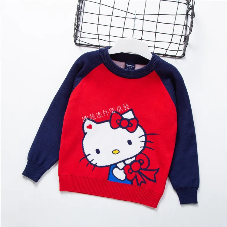 thumbnail image 1 of Hello Kitty nueva moda para niños suéter de cuello redondo suéter de niña doble algodón lindo hilo jersey bajo de punto camisa, 1 of 4