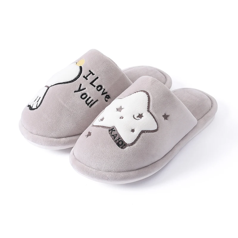 

2019 ZZLDN Men Plush Winter Cartoon Dog Pattern Home Slippers Non-slip Warm Indoor Cotton Slippers Couple Bedroom Floor Shoes