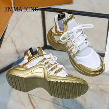 

Women Designer Platform Sneakers Chunky Heel Lace Up Sport Shoes Loafers Summer Trainers Women's Vulcanize Shoes Women 2020