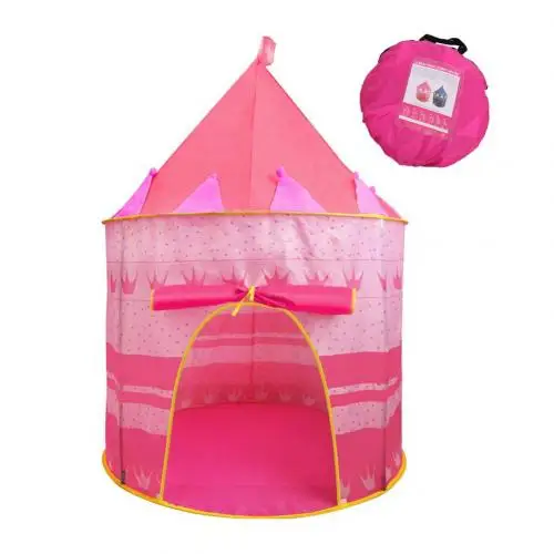 Детская игровая палатка, портативная складная Игровая палатка для детей, Игровая палатка для помещений, игровой домик с замком юрты - Цвет: Розовый