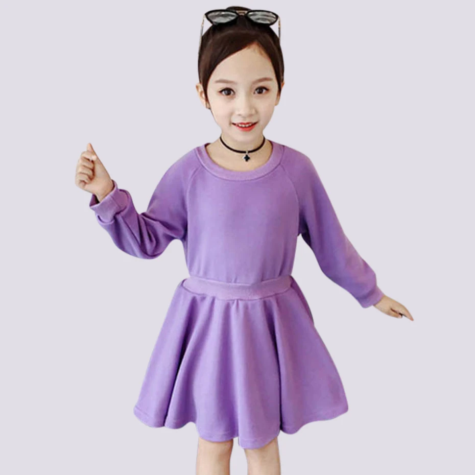

Dress For Girls Solid Sweatshirt Girls Party Dress Slim Elastic Waist Kids Dress Fall Fashion Pleated Winter Dress For Girls