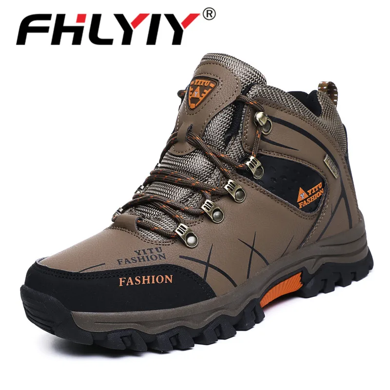 Khaki 8528 Fhlyiy/Брендовые мужские зимние ботинки; теплые супер мужские кожаные кроссовки высокого качества; мужские походные/ботильоны; Цвет Черный; размеры 39-47 - Цвет: Khaki 8528