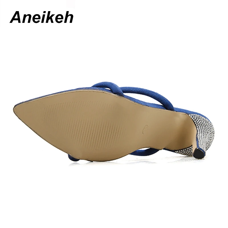 Aneikeh/Новые пикантные серебристые женские туфли лодочки Стразы с острым носком