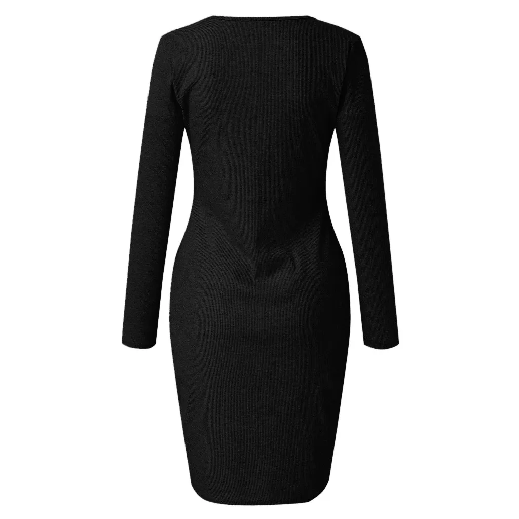 Женское платье Vestido с длинным рукавом тонкое облегающее платье туника с v-образным вырезом Повседневное платье карандаш Новое поступление размера плюс S-2xl# J30