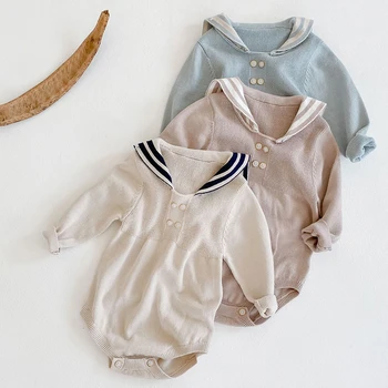 

Navy Style Newborn Baby Clothes Toddler Baby Girl Romper Korean Style Infant Baby Girls Knitting Jumpsuit One piece