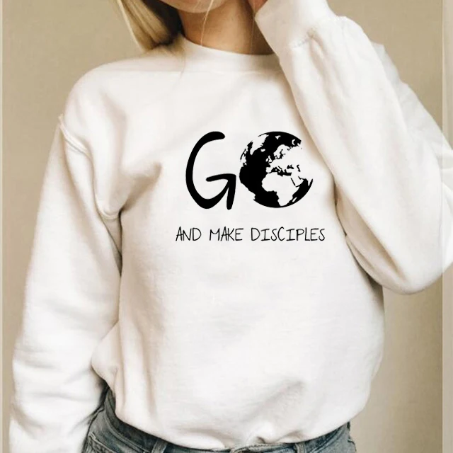 Go and make disciples Кристиан Толстовка Забавный Графический гранж Чистый хлопок джемпер эстетические пуловеры унисекс верхняя одежда свитшоты