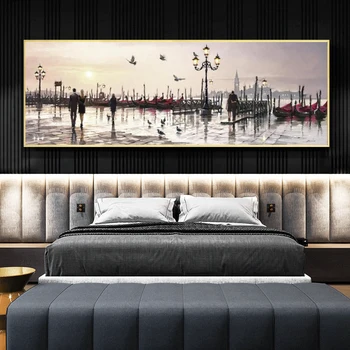 

Abstract Venice City of Water Oil Painting on Canvas Resort Boats Buildings Cuadros Posters and Prints Wall Art for Living Room