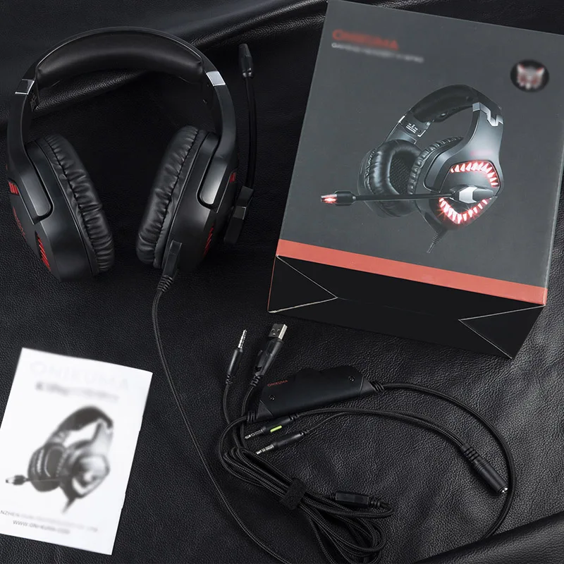 Игровая бас гарнитура наушники K1Bpro черный красный для ПК ноутбук