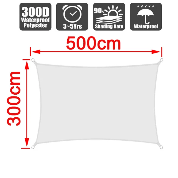 300cm x 500cm Белый прямоугольник Водонепроницаемый Защита от Солнца Открытый навес сад патио шторы для бассейна парус тент Кемпинг - Цвет: 300cm x 500cm
